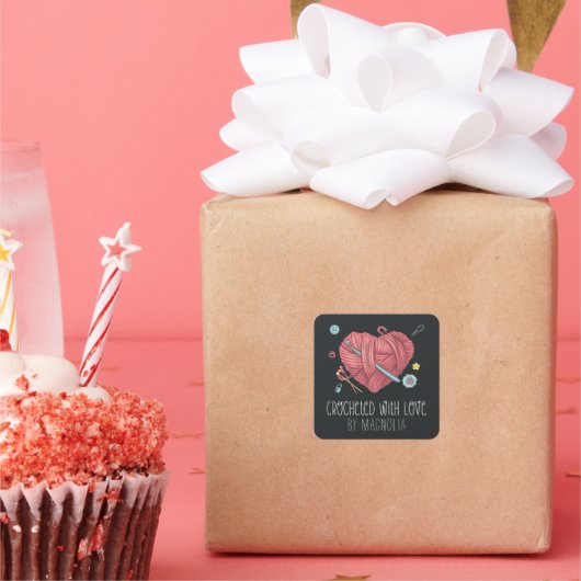 Sticker Carré Crochetée avec amour Coeur de fils fait main (Fête)