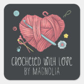 Sticker Carré Crochetée avec amour Coeur de fils fait main (Devant)