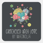 Sticker Carré Crochetée avec amour Coeur de fils fait main (Devant)