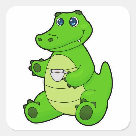 Sticker Carré Crocodile avec Coupe de Café (Devant)