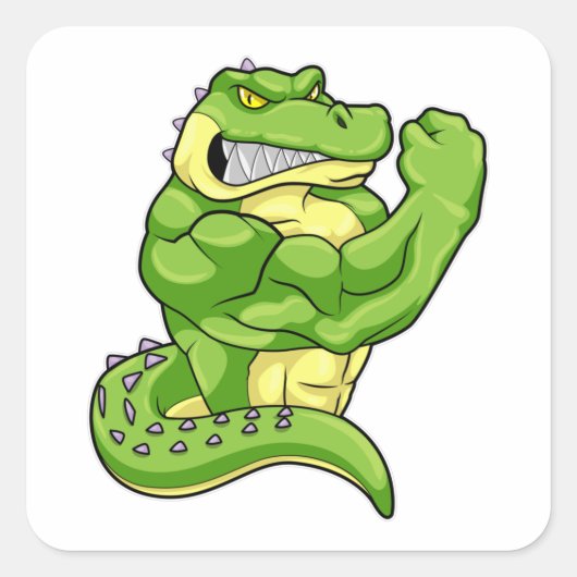 Sticker Carré Crocodile comme Bodybuilder avec de grands Muscles (Devant)