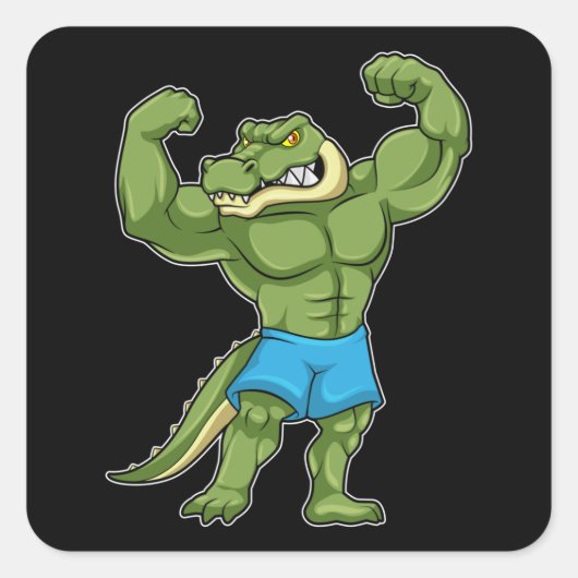 Sticker Carré Crocodile comme Bodybuilder extrême (Devant)