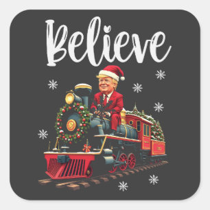 Sticker Carré Croirez Trump Chevauchant un Train de Noël Père No