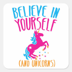 Sticker Carré Crois en toi (et licornes)