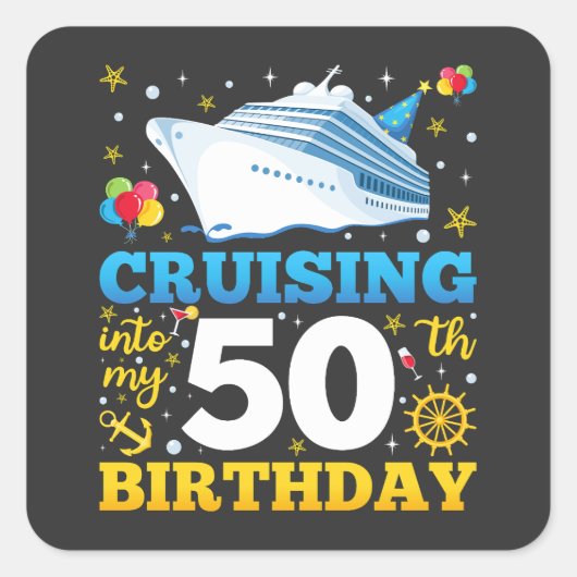 Sticker Carré Croisière Dans Mon 50 Anniversaire (Devant)