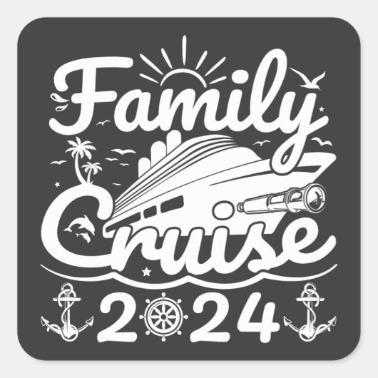 Sticker Carré Croisière en famille 2024 Cool Funny Voyage en fam (Devant)