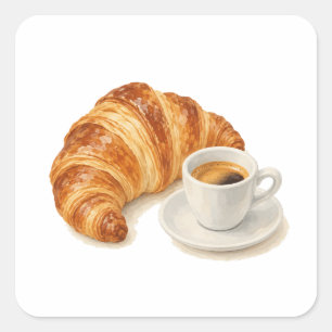 Sticker Carré Croissant et espresso