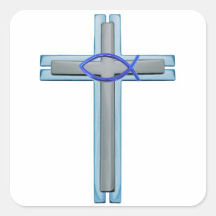 Sticker Carré Croix bleue d'Ichthus