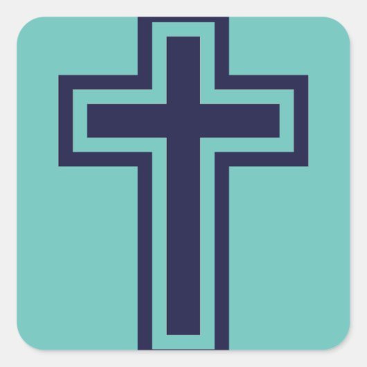 Sticker Carré Croix chrétienne bleue différentes variantes (Devant)