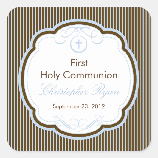Sticker Carré Croix Dans Le Cadre Premier Garçon De Communion (Devant)
