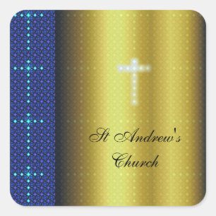 Sticker Carré Croix de l'or et du bleu chrétien