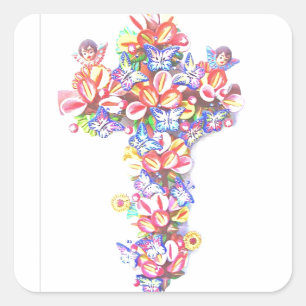Sticker Carré Croix de Pâques Papillons Cherubs Tradition mexica