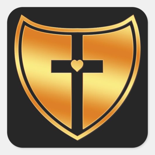 Sticker Carré Croix d'or et Bouclier cardiaque (Devant)
