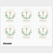 Sticker Carré Croix d'or Eucalyptus Wreath Communion (Feuille)