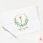 Sticker Carré Croix d'or Eucalyptus Wreath Communion (Enveloppe)