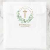 Sticker Carré Croix d'or Eucalyptus Wreath Communion (Sac)