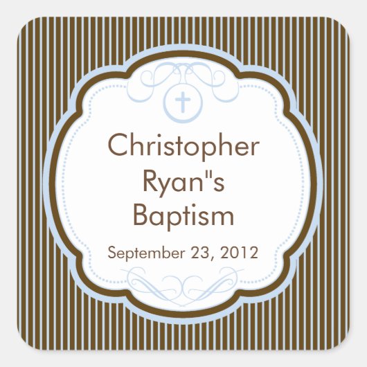 Sticker Carré Croix Douce Dans Le Cadre Baptême Favoriser Le Sce (Devant)