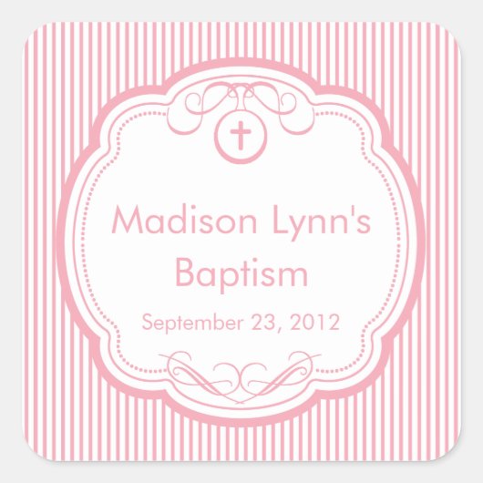 Sticker Carré Croix Douce Dans Le Cadre Baptême Favoriser Sceau  (Devant)