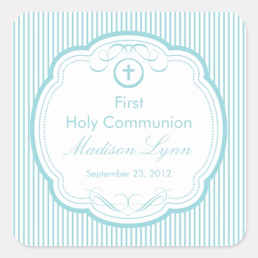Sticker Carré Croix Douce Dans Le Cadre Première Communion Saint (Devant)