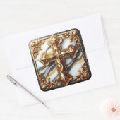 Sticker Carré Croix éthérée sculptée dans le Marbre blanc (Enveloppe)