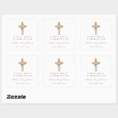 Sticker Carré Croix florale moderne Première communion fille (Feuille)