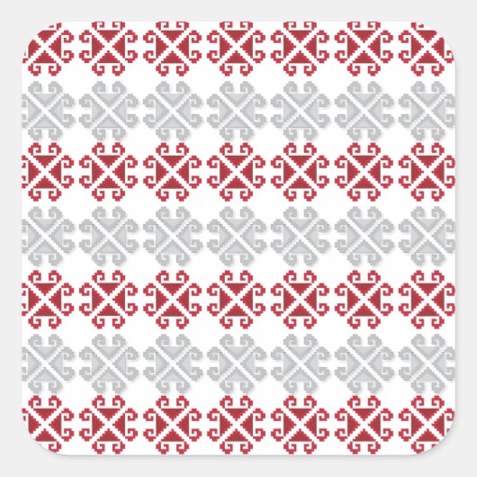 Sticker Carré Croix géométrique rouge et gris letton (Devant)