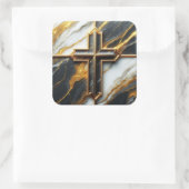 Sticker Carré Croix noire et Marbre blanc dévoilée avec or (Sac)