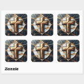 Sticker Carré Croix noire et Marbre blanc dévoilée avec or (Feuille)