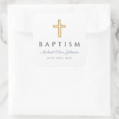 Sticker Carré Croix religieuse bleu Dusty Script garçon Baptême (Sac)