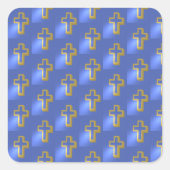 Sticker Carré Croix religieuse chrétienne dorée Bleu Pâques (Devant)