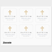 Sticker Carré Croix Religieuse Garçon Baptême Script Bleu Poussi (Feuille)