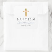 Sticker Carré Croix Religieuse Garçon Baptême Script Bleu Poussi (Sac)