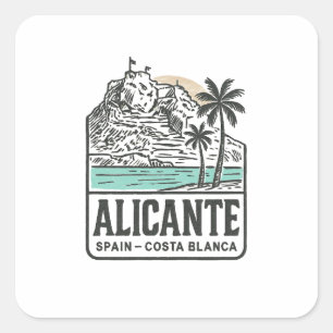 Sticker Carré Croquis d'Alicante Château Santa Bárbara Costa Bla