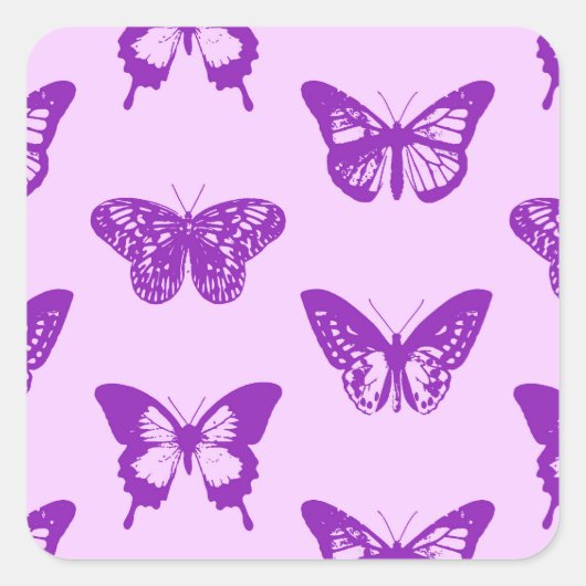 Sticker Carré Croquis papillon, rose orchidée et violet (Devant)