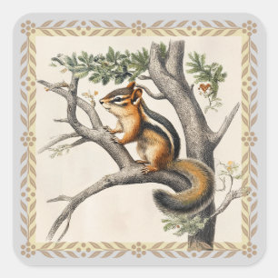Sticker Carré Croquis vintage de Chipmunk pour les amoureux de l