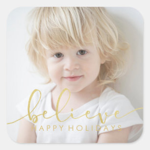 Sticker Carré Croyez VACANCES FAUX OR Lettre main Script PHOTO