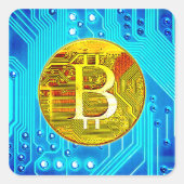 Sticker Carré Cryptomonnaie Bitcoin & Chip (Devant)