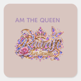 Sticker Carré Crystal Queen Rose Élégance