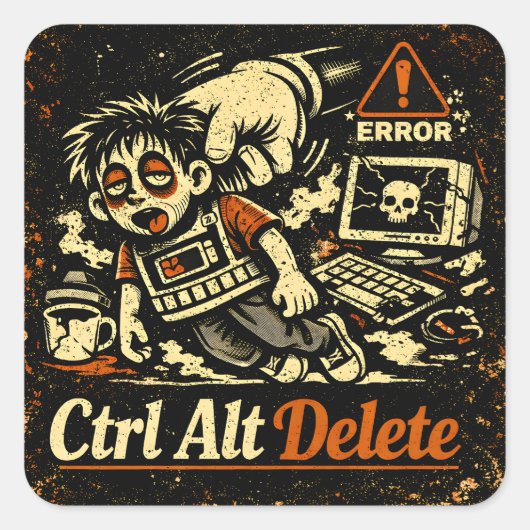 Sticker Carré Ctrl Alt Delete – Reboot Life Tech Humor (Devant)