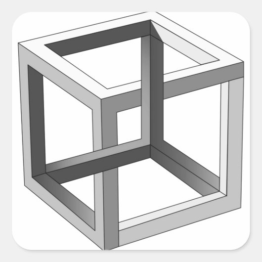 Sticker Carré Cube 3D noir et blanc, géométrique abstraite (Devant)