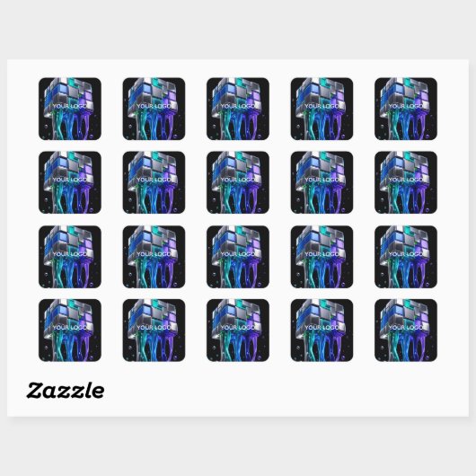 Sticker Carré Cube de puzzle chromé futuriste (Feuille)