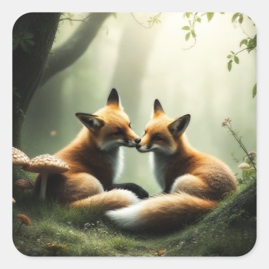 Sticker Carré Cuddle Fox dans la forêt de Misty (Devant)