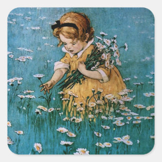 Sticker Carré Cueillette de marguerites par Jessie Willcox Smith