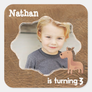 Sticker Carré Cuir Cowboy avec Cheval Personnalisé