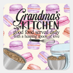 Sticker Carré Cuisine de grand-mère Bonne nourriture servi tous 