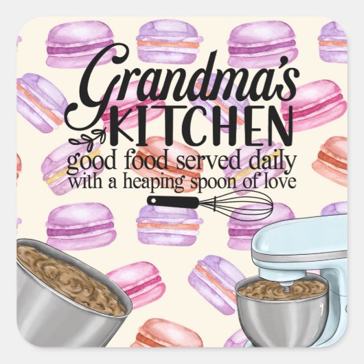 Sticker Carré Cuisine de grand-mère Bonne nourriture servi tous  (Devant)