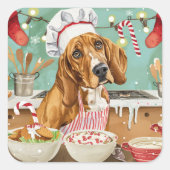 Sticker Carré Cuisine de vacances Coonhound : Festive Noël (Devant)