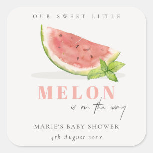 Sticker Carré Cuisine Notre Petit Melon Aquarelle Baby shower ro