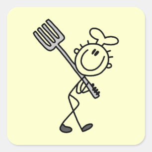 Sticker Carré Cuisinier Bonhomme Allumette Avec Fourchette