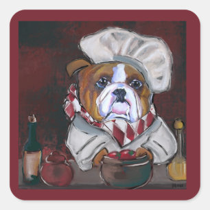 Sticker Carré Cuisinier Bouledogue